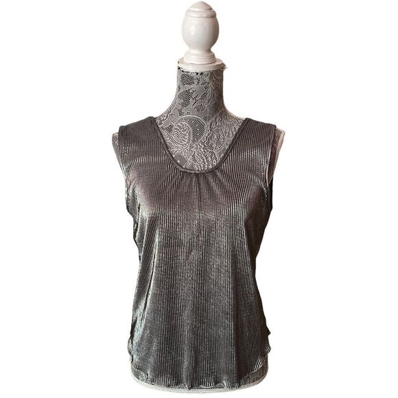 VINTAGE 90s Heather Nicole Metallic Silver Sleeveless Top Size Large - Picture 1 of 8